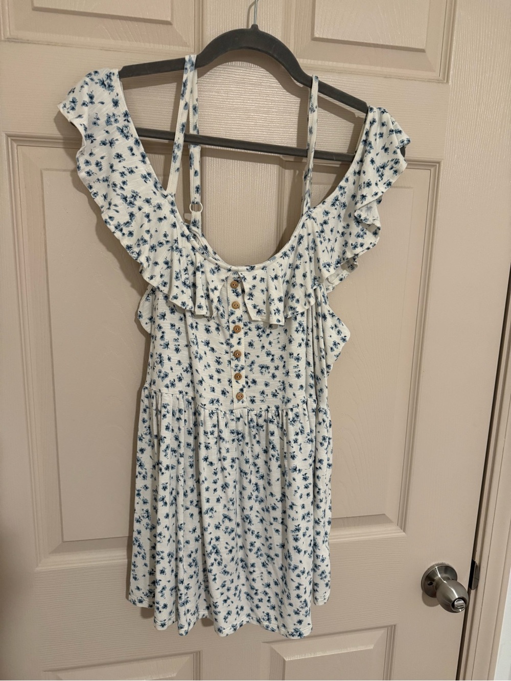 torrid White Off-Shoulder Top with Blue Floral Print